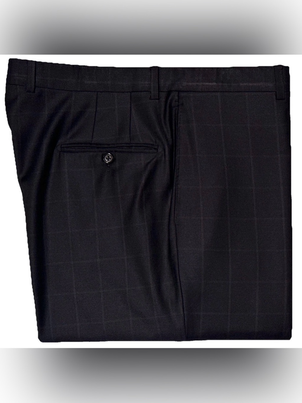 HICKEY FREEMAN DRESS PANTS 37 CUSTOM BESPOKE NAVY WINDOWPANE SUPER 130’S